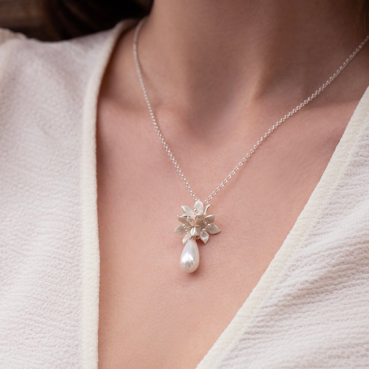 Jasmine Bouquet Necklace with Drop Pearl