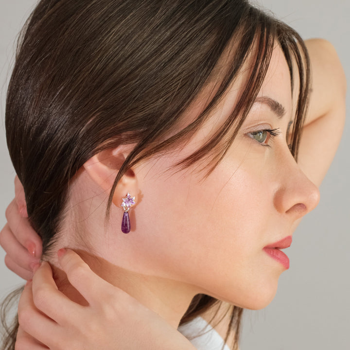 Purple Jade Stone Hyacinth Earring