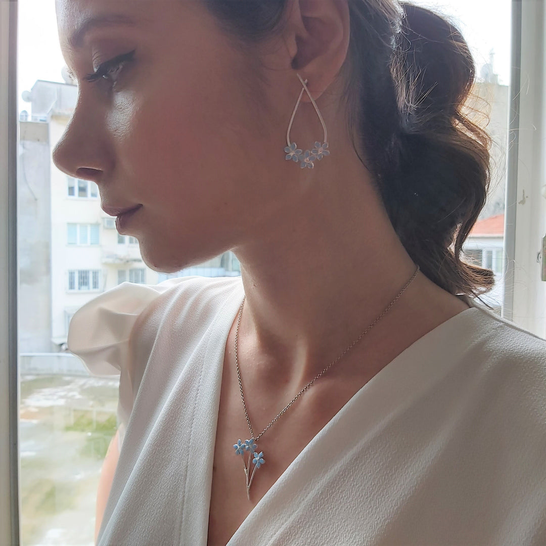 Drop Three Forget me not Flower Earrings